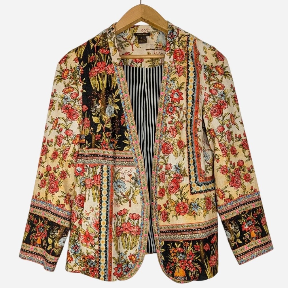 Vineet Bahl Anthropologie Floral Tapestry Jacket Cream Size Small